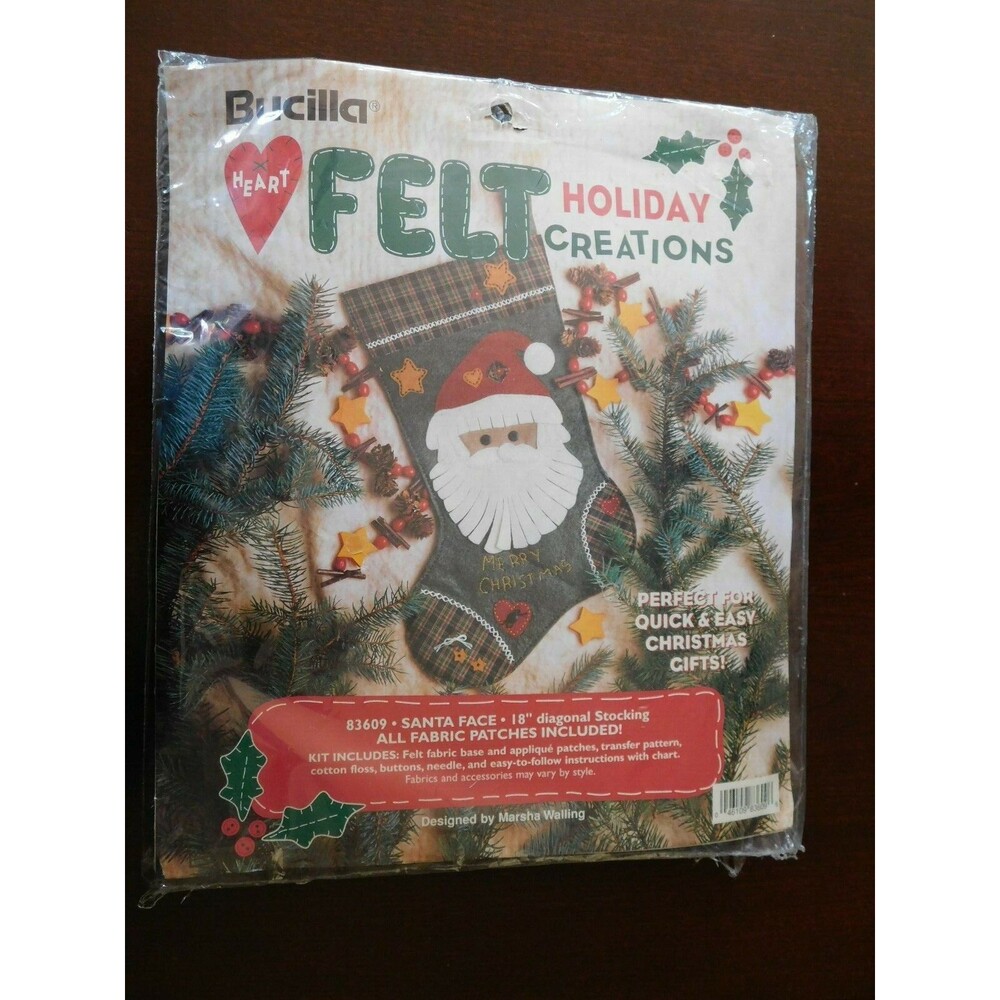 Bucilla Heart Felt Holiday Creations Christmas Stocking Kit Santa Face 83609